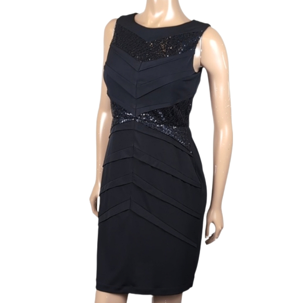 Maggy London For Melanie Lyne Sleeveless Sheath Dress Black Sequin Womens Size 8